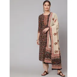 GLAM ROOTS Women Black Ethnic Motifs Printed Gotta Patti Pure Cotton Kurta with Trousers & With Dupatta-picture-42