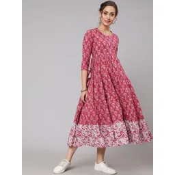 GLAM ROOTS Women Burgundy Ethnic Motifs Printed Mirror Work Tiering Anarkali Kurta-picture-38