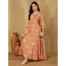 GLAM ROOTS Women Floral Printed Screen Print Festive Cotton Anarkali Kurta-picture-11