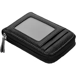 glamaxy G L A M A X Y PU Leather 9 Slot Vertical Credit Debit Card Holder Money Wallet Zipper Coin Purse for Men Women - BLACK-picture-17