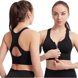 glamoras Nylon Elastane Women Padded Wirefree Front Zip Closure Sports Bra Medium Impact Yoga Bras Racerback Workout Gym Bra, Size- S-3XL Black-picture-14