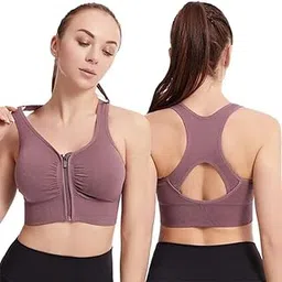 glamoras Nylon Elastane Women Padded Wirefree Front Zip Closure Sports Bra Medium Impact Yoga Bras Racerback Workout Gym Bra, Size- S-3XL Peach-picture-25