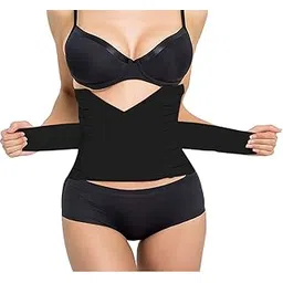 glamoras Postpartum Recovery Belly Band Waist Trainer Cincher Trimmer Tummy Control Slimming Body Shaper Shapewear Belt Stripe Design, Size-L, Black-picture-5