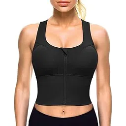 glamoras Women Polyester Spandex Medium Impact Front Zip Sports Bra Longline Fitness Criss Cross Back Crop Tops Tank Gym Yoga Workout, Size: M-2XL-picture-1