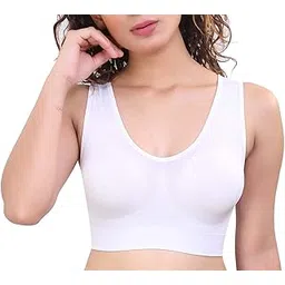 glamoras Women’s Air Bra, Sports Bra, Stretchable Non-Padded Seamless Bra, White-picture-8