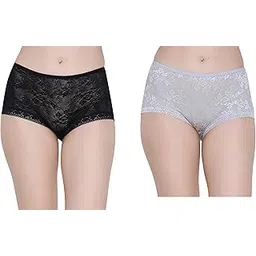 glamoras Womens Cotton Lace Net Material Low Rise Floral Design Panty with Lace Trim, Size-Medium,Multicolor-picture-38