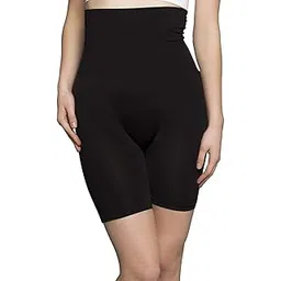 glamoras Women's Nylon Spandex High Waist Tummy Control Mid Thigh Short, Thigh Slimmer Under Dress Shapewear, Free Size, Black-picture-42