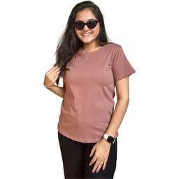 GlamZei Women Solid Round Neck Cotton T-shirt-picture-14