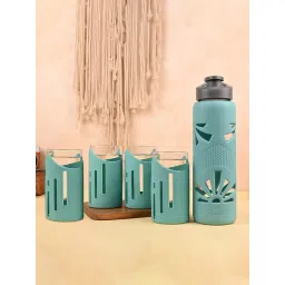 Glasafe Mellow Green Borosilicate Bottle with 4 Drinking Glasses-picture-46