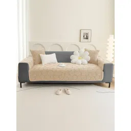 GLASSIANO Beige Polyester 3 Piece Sofa Cover With Arms-picture-15