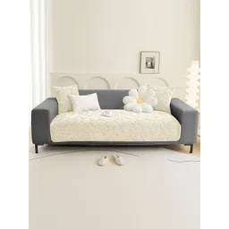 GLASSIANO Cream-Coloured & Cream-Coloured Polyester 1 Piece Sofa Cover-picture-32