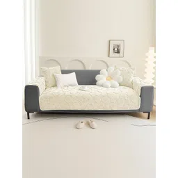 GLASSIANO Cream-Coloured & Cream-Coloured Polyester 3 Piece Sofa Cover With Arms-picture-25