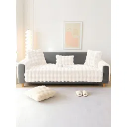 GLASSIANO Cream-Coloured & Off White Solid Polyester 3 Piece Sofa Cover With Arms-picture-17
