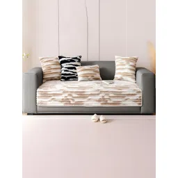 GLASSIANO Grey & Cream-Coloured Striped Polyester 1 Piece Sofa Cover-picture-36