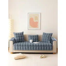 GLASSIANO Grey & Grey Polyester 3 Piece Sofa Cover With Arms-picture-32