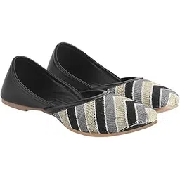glematoz Contemporary Metallic Chevron Pattern Juttis - Comfort Slip-On Flats for Festive and Casual Ethnic Zigzag Embroidered-picture-13