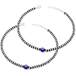 GLIMSYGIVA Latest Trend Brass Metal Evil Eye Pair of Pure Silver (Chaandi) Baby Evil Eye Nazariya Anklet/Payal With Black and Silver Crystal Beads For women & girls-picture-42