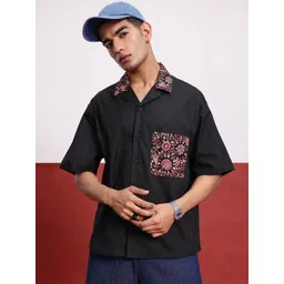 glitchez Abstract Florals Printed Pure Cotton Drop-Shoulder Sleeves Oversized Shirt-picture-11