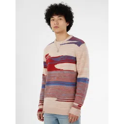 glitchez Abstract Self Design Round Neck Relaxed Pullover-image-36