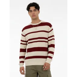 glitchez Acrylic Striped Open Knit Sweater image 1