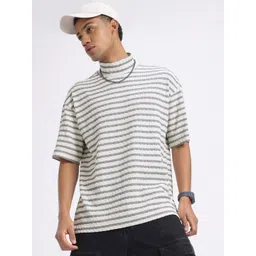 glitchez Airy Essence Self-Striped High Neck Drop-Shoulder Oversized T-shirt-picture-22