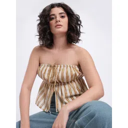 glitchez Bows with Finesse Vertically Striped Empire-Style Crop Tube Top with Front Slit-picture-7