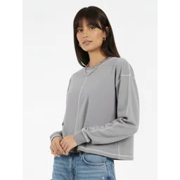 glitchez Boxy Contrast Stitch Crop Sweatshirt-picture-30