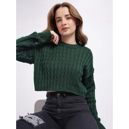 glitchez Cable Knit Self Design Crop Oversized Pullover Sweaters-picture-30
