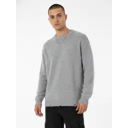 glitchez Cable Knit Self Design Round Neck Oversized Pullover-image-6