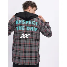 glitchez Checked Hooded Relaxed Fit Shirt-image-15