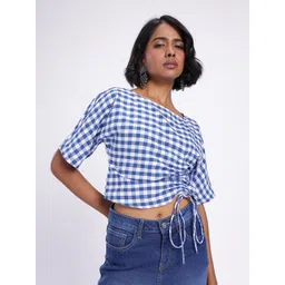 glitchez Checked Ruched Tie-Ups Crop Top-picture-28