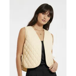 glitchez Collarless Relaxed Fit Crop Gilet with Tie-Up Details-picture-21