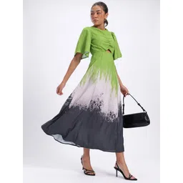 glitchez Colorblocked Cut Out Detail Ruched Fit & Flare Dress-picture-27