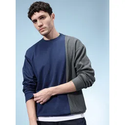 glitchez Colorblocked Round Neck Relaxed Fit Pullover Sweatshirt-picture-34
