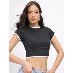 glitchez Contrast Trims Textured Crop Top-picture-15