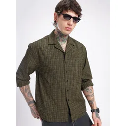 glitchez Cool Vibe Seersucker Checked Relaxed Fit Shirt-picture-38