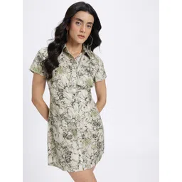 glitchez Doodling Drip Smocked Detail Mini Slim Fit Shirt Dress-picture-19