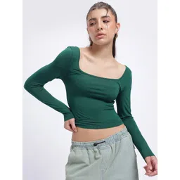 glitchez Earthy Tones Scoop Neck Crop Fitted Top-picture-22