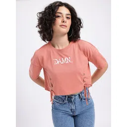 glitchez Embroidered Edge Lace-Up Crop Boxy T-shirt-picture-23