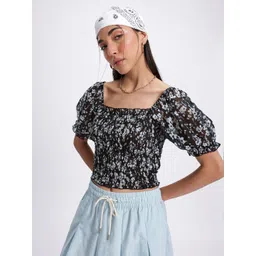 glitchez Floral Finesse Smocked Semi Sheer Top-picture-11