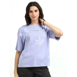 glitchez Floral Printed Round Neck Drop-Shoulder Sleeves Cotton Oversized T-Shirt-picture-18