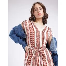 glitchez Geometric Printed Gathers Detail Basic Jumpsuit With Waist Tie-Up-picture-32