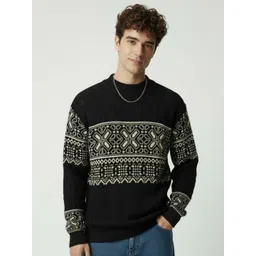 glitchez Geometric Self Design High Neck Relaxed Fit Pullover-picture-16