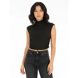 glitchez High Neck Gathered Detail Crop Top-picture-36