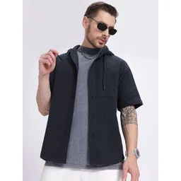 glitchez Hooded Comfort Tweed Relaxed Shirt-image-13