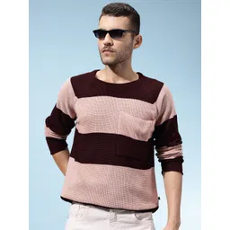 glitchez Horizontally Self-Striped Raglan Sleeves Acrylic Pullover-picture-23