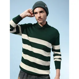 glitchez Horizontally Self-Striped Shawl Collar Acrylic Pullover-picture-12