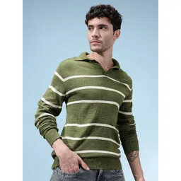 glitchez Horizontally Striped Shirt Collar Oversized Pullover-picture-13