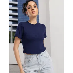 glitchez Knitted Solid Round Neck Crop Top-picture-12