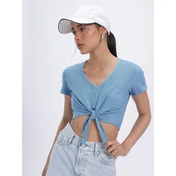 glitchez Knotted Chic Textured Crop Top-picture-12